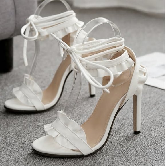 New White Fish Mouth Sandals - Picture 8 of 8